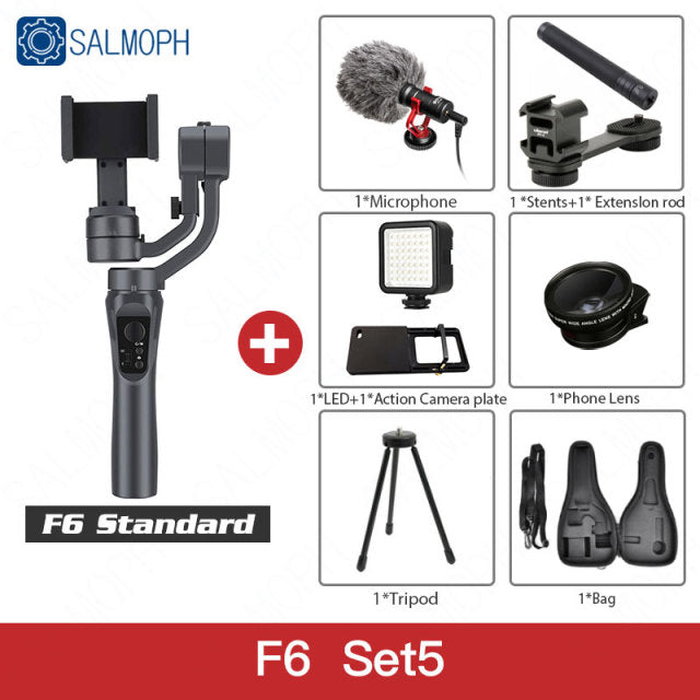 S5B / F6 3 Axis Gimbal Handheld Stabilizer Cellphone Action Camera Holder Anti Shake Video Record Smartphone Gimbal For Phone