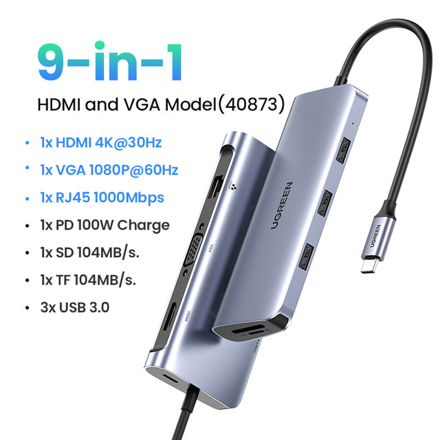 UGREEN USB HUB C HUB HDMI Adapter 4K USB C to USB 3.0 100W Dock for MacBook Pro Accessories USB-C Type C 3.1 Splitter USB C HUB