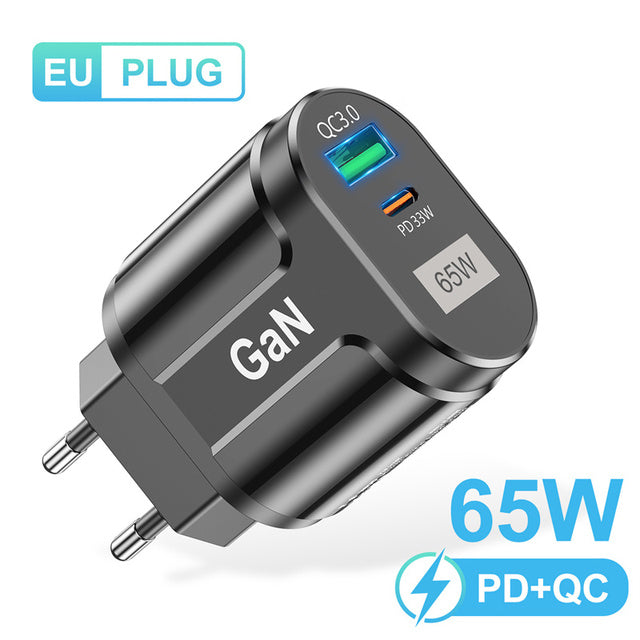 UKGO 65W GaN Fast Charger Type C USB PD 3.0 QC 4.0 QC 3.0 Quick Charge Protable Wall Adapter For iPhone Samsung Huawei Xiaomi