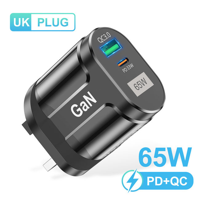 UKGO 65W GaN Fast Charger Type C USB PD 3.0 QC 4.0 QC 3.0 Quick Charge Protable Wall Adapter For iPhone Samsung Huawei Xiaomi