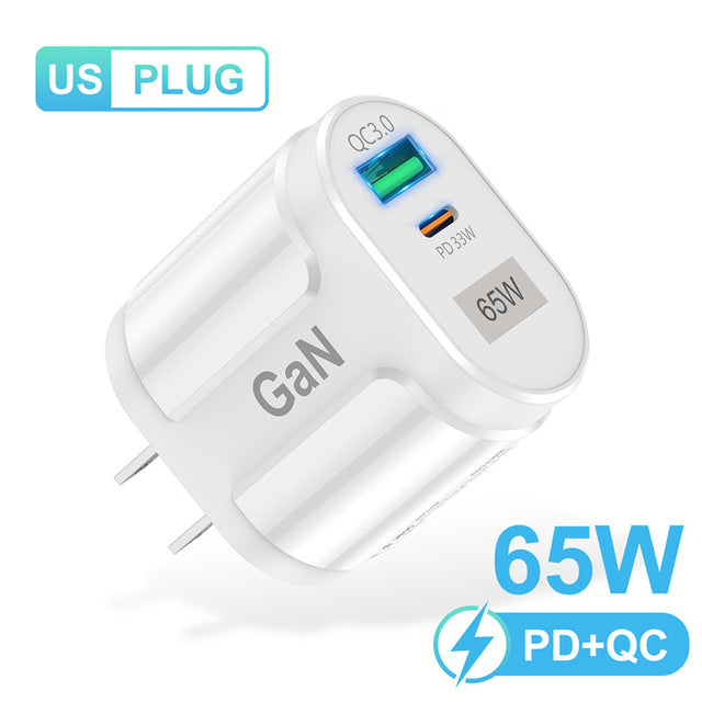 UKGO 65W GaN Fast Charger Type C USB PD 3.0 QC 4.0 QC 3.0 Quick Charge Protable Wall Adapter For iPhone Samsung Huawei Xiaomi