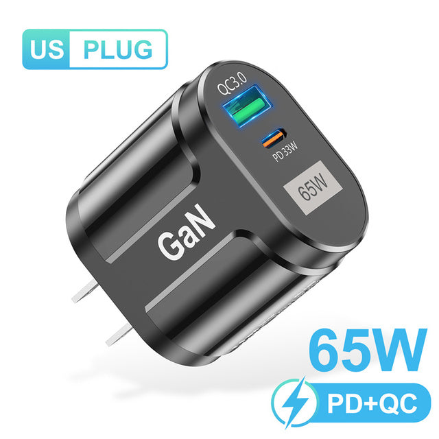 UKGO 65W GaN Fast Charger Type C USB PD 3.0 QC 4.0 QC 3.0 Quick Charge Protable Wall Adapter For iPhone Samsung Huawei Xiaomi