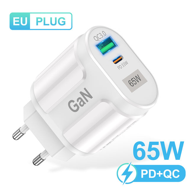 UKGO 65W GaN Fast Charger Type C USB PD 3.0 QC 4.0 QC 3.0 Quick Charge Protable Wall Adapter For iPhone Samsung Huawei Xiaomi