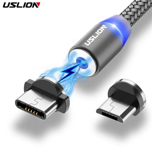 USLION LED Magnetic USB Cable Fast Charging USB Type C Phone Cable Magnet Charger Data Charge Micro USB For iPhone 11 For Xiaomi