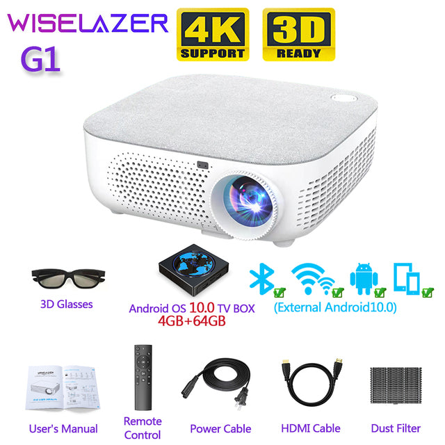 WISELAZER G1 Full HD 1080P Projector LED Cinema Android 10.0 1920x1080P Projector Support 4k Vidoe Projector for Home Theater