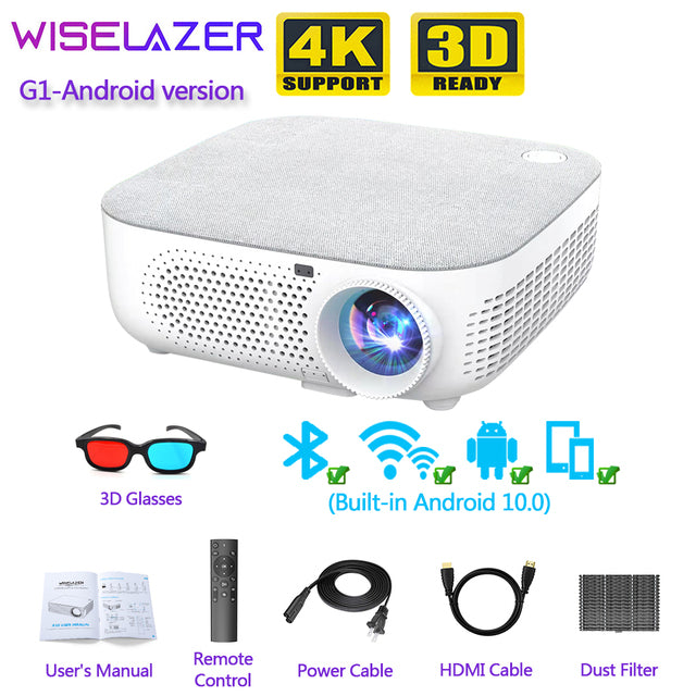 WISELAZER G1 Full HD 1080P Projector LED Cinema Android 10.0 1920x1080P Projector Support 4k Vidoe Projector for Home Theater