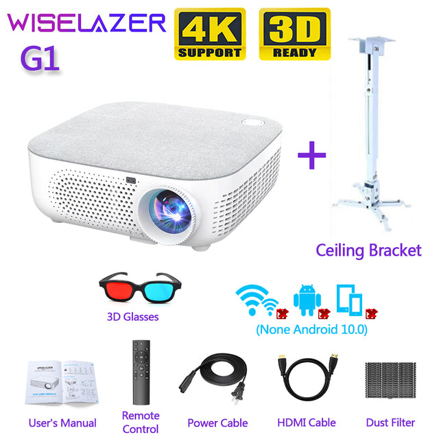 WISELAZER G1 Full HD 1080P Projector LED Cinema Android 10.0 1920x1080P Projector Support 4k Vidoe Projector for Home Theater