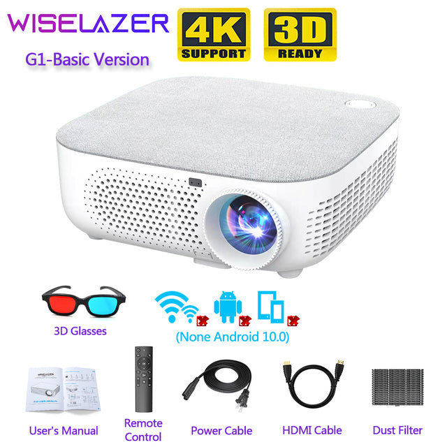 WISELAZER G1 Full HD 1080P Projector LED Cinema Android 10.0 1920x1080P Projector Support 4k Vidoe Projector for Home Theater