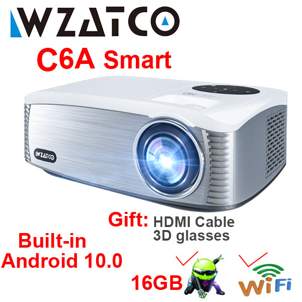 WZATCO C6 LED Projector Android 11.0 WIFI Full HD 1920*1080P 300inch Video Proyector Home Theater Cinema Smart Phone Beamer