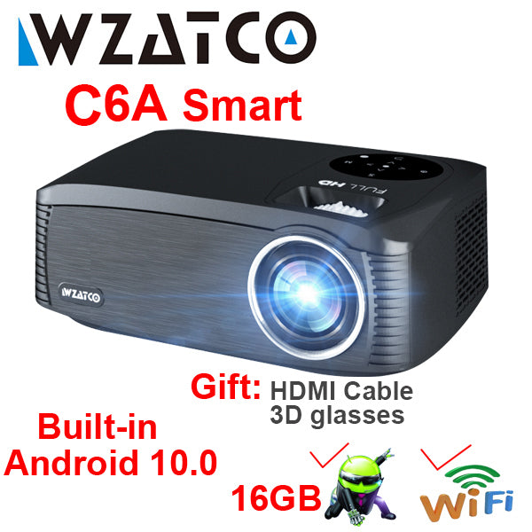 WZATCO C6 LED Projector Android 11.0 WIFI Full HD 1920*1080P 300inch Video Proyector Home Theater Cinema Smart Phone Beamer